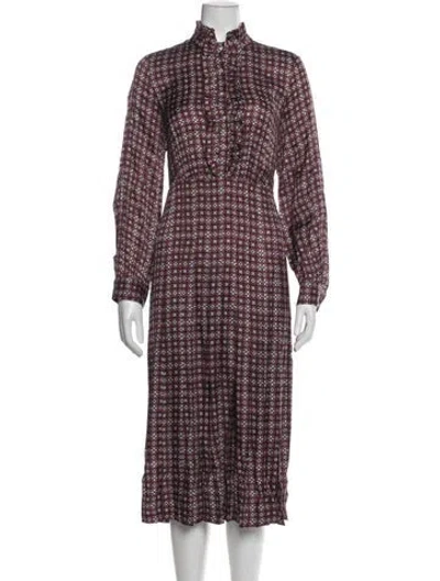 Pre-owned Sandro Printed Midi Length Dress In Burgundy
