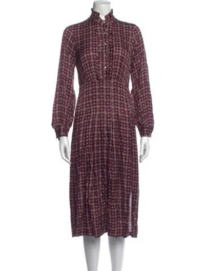 Pre-owned Sandro Printed Midi Length Dress In Burgundy