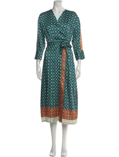 Pre-owned Sandro Printed Midi Length Dress In Green