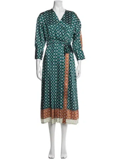 Pre-owned Sandro Printed Midi Length Dress In Green