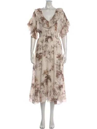 Pre-owned Sandro Printed Midi Length Dress In Neutral