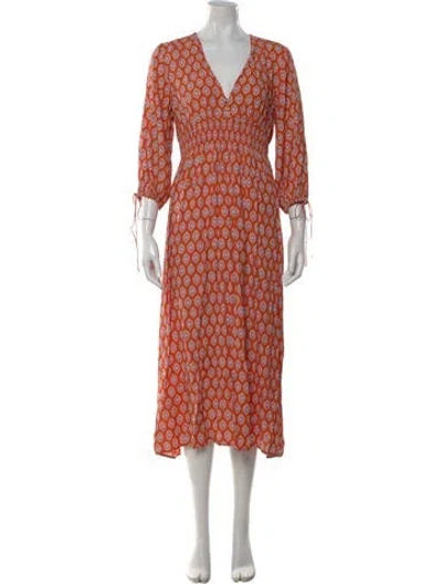 Pre-owned Sandro Printed Midi Length Dress In Orange