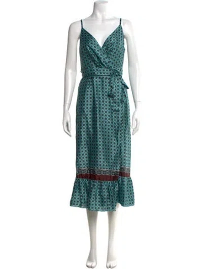 Pre-owned Sandro Printed Midi Length Dress W/ Tags In Blue