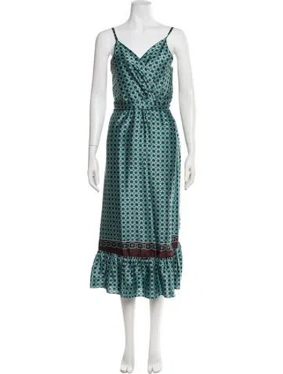 Pre-owned Sandro Printed Midi Length Dress W/ Tags In Blue