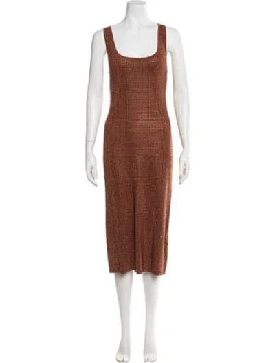 Pre-owned Sandro Printed Midi Length Dress W/ Tags In Brown