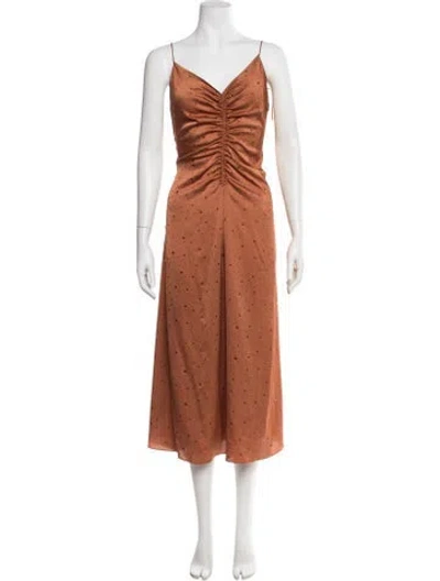Pre-owned Sandro Printed Midi Length Dress W/ Tags In Orange