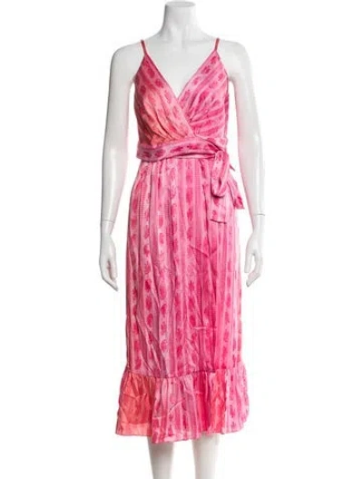 Pre-owned Sandro Printed Midi Length Dress W/ Tags In Pink
