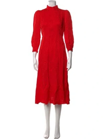 Pre-owned Sandro Printed Midi Length Dress W/ Tags In Red