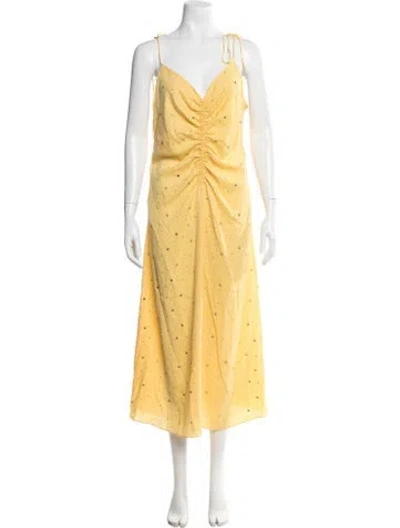 Pre-owned Sandro Printed Midi Length Dress W/ Tags In Yellow