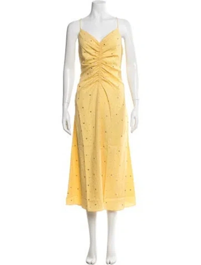 Pre-owned Sandro Printed Midi Length Dress W/ Tags In Yellow