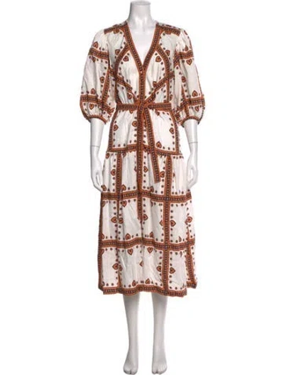 Pre-owned Sandro Printed Midi Length Dress In White