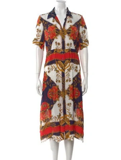 Pre-owned Sandro Printed Midi Length Dress In White