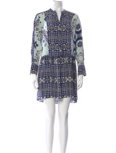 Pre-owned Sandro Printed Mini Dress In Blue