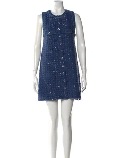 Pre-owned Sandro Printed Mini Dress In Blue