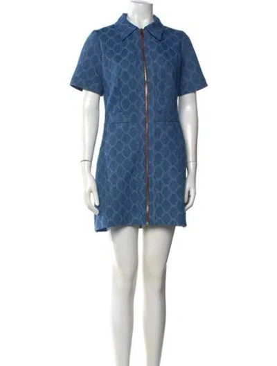 Pre-owned Sandro Printed Mini Dress In Blue