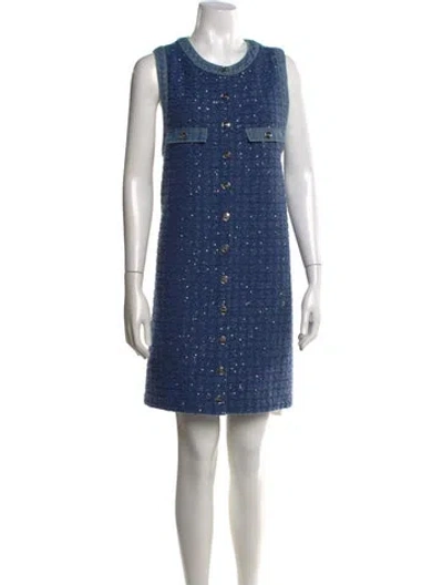 Pre-owned Sandro Printed Mini Dress In Blue