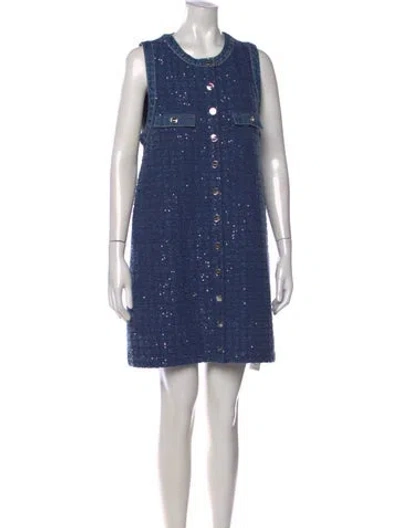 Pre-owned Sandro Printed Mini Dress In Blue