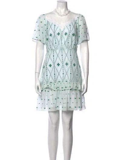 Pre-owned Sandro Printed Mini Dress In Green