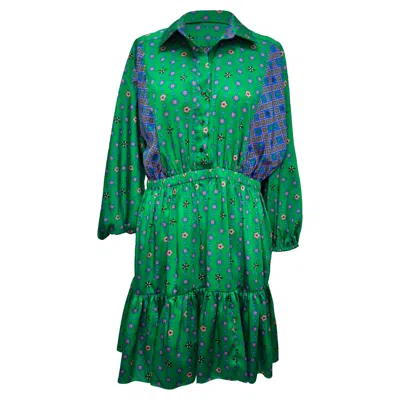 Sandro Printed Mini Shirt Dress In Multicolor Polyester In Green