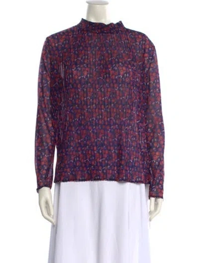 Pre-owned Sandro Printed Mock Neck Blouse In Purple