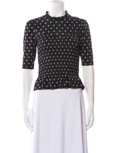 Pre-owned Sandro Printed Mock Neck Crop Top In Black