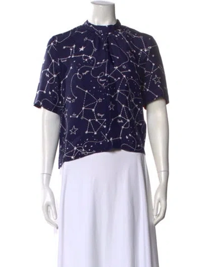 Pre-owned Sandro Printed Mock Neck Crop Top In Blue