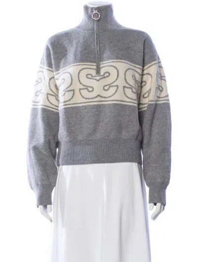 Pre-owned Sandro Printed Mock Neck Sweater In Gray