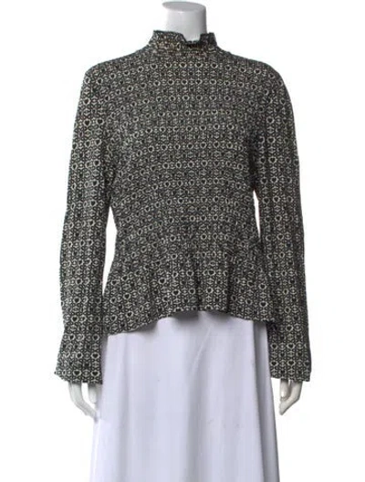 Pre-owned Sandro Printed Mock Neck Top In Black