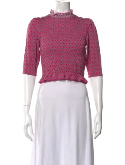 Pre-owned Sandro Printed Mock Neck Top In Pink