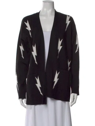 Pre-owned Sandro Printed Open Front Sweater In Black