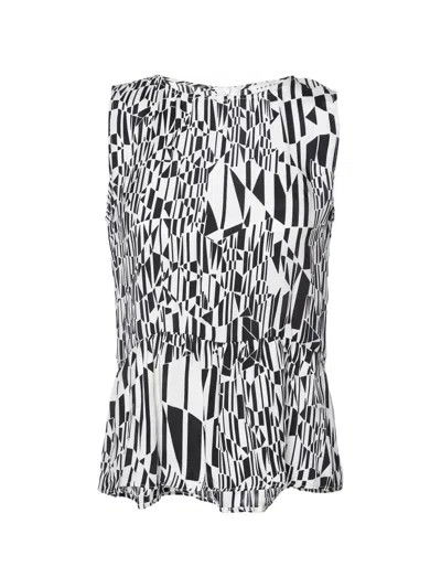 Pre-owned Sandro Printed Peplum Top In White