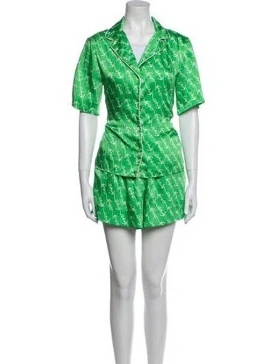 Pre-owned Sandro Printed Pleated Accents Pajamas In Green