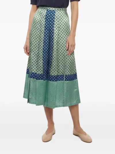 Pre-owned Sandro Printed Pleated Midi Skirt In Green
