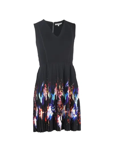 Pre-owned Sandro Printed Pleated Mini Dress In Black