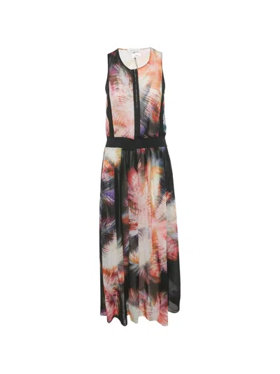 Pre-owned Sandro Printed Rib-knit Trim Dress In Pink