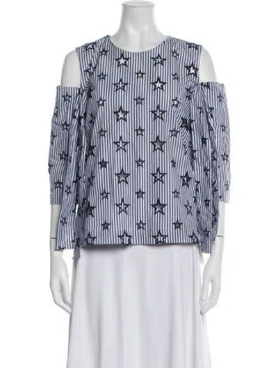 Pre-owned Sandro Printed Scoop Neck Blouse In Blue