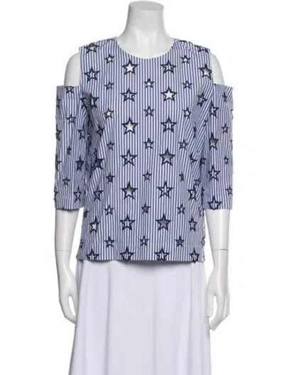 Pre-owned Sandro Printed Scoop Neck Blouse In Blue