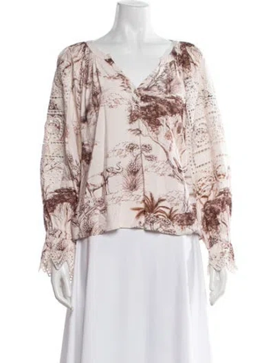 Pre-owned Sandro Printed Scoop Neck Blouse In Brown/neutrals