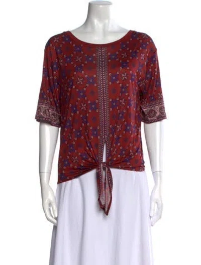 Pre-owned Sandro Printed Scoop Neck T-shirt In Burgundy