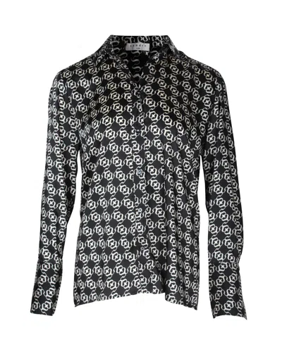 Sandro Printed Shirt In Black Recycled Polyester In Gray