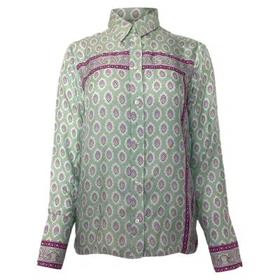 Sandro Printed Shirt In Green Silk