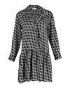 Sandro Printed Shirt Mini Dress In Black Silk In Black