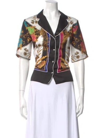 Pre-owned Sandro Printed Short Sleeve Blouse In White