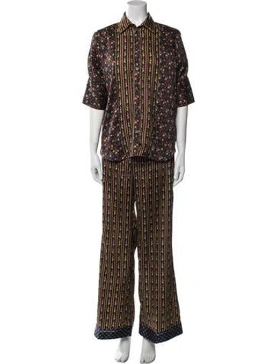 Pre-owned Sandro Printed Short Sleeve Button-up Top In Black