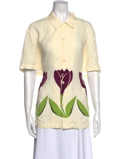 Pre-owned Sandro Printed Short Sleeve Button-up Top W/ Tags In Neutral