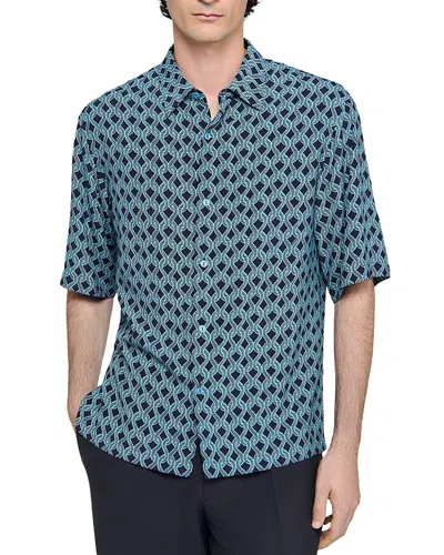 Sandro Printed Short Sleeve Shirt In Blue