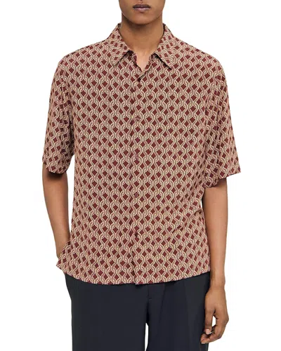 Sandro Printed Short Sleeve Shirt In Brown
