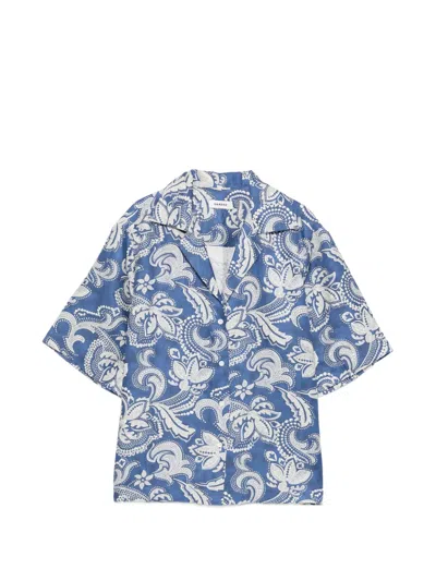 Sandro Printed Short-sleeve Shirt In Blue