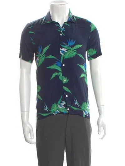 Pre-owned Sandro Printed Short Sleeve Shirt In Blue