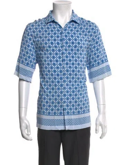 Pre-owned Sandro Printed Short Sleeve Shirt In Blue
